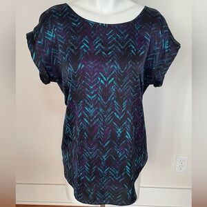 Women's Black and Teal Patterned Top